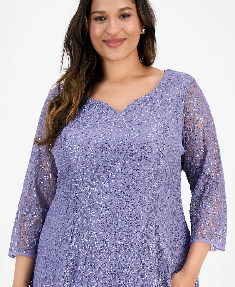 Sl Fashions Plus Size Sequined Lace Dress