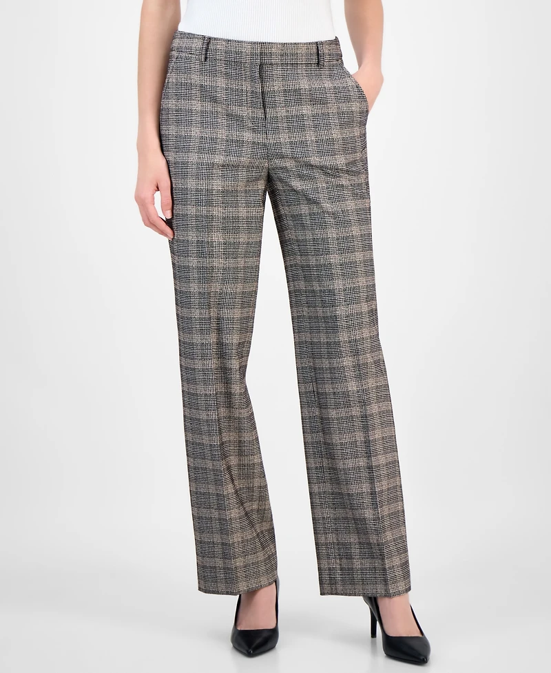 Anne Klein Women's Plaid Wide-Leg Mid-Rise Pants