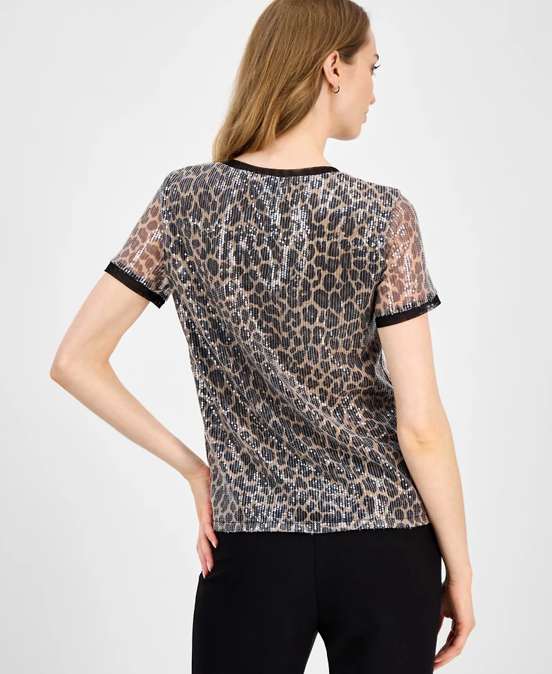 Anne Klein Women's Sequined Animal-Print T-Shirt