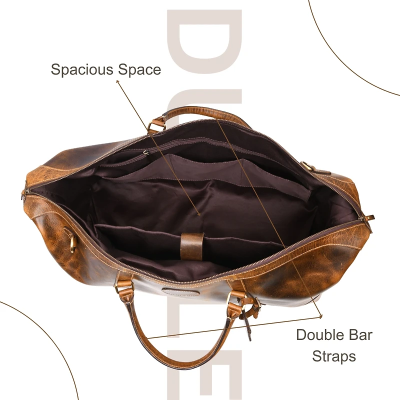 Aaron Leather Goods Genuine Full-Grain Leather Duffel Bag for Men and Women, Handmade Travel Weekender with Adjustable Shoulder Strap, Luggage Tag & I