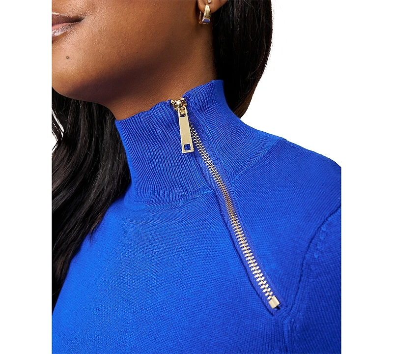 Melissa Paige Petite Mock Neck Asymmetric-Zip Sweater