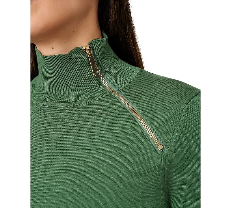 Melissa Paige Petite Mock Neck Asymmetric-Zip Sweater