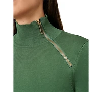 Melissa Paige Petite Mock Neck Asymmetric-Zip Sweater