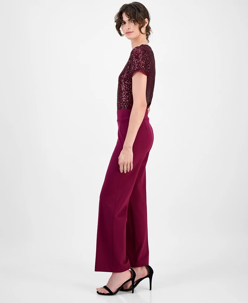 Anne Klein Women's Solid Wide-Leg Pull-On Compression Pants