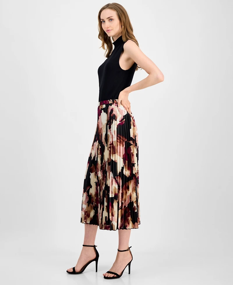 Anne Klein Women's Printed Pleated Pull-On Midi Skirt