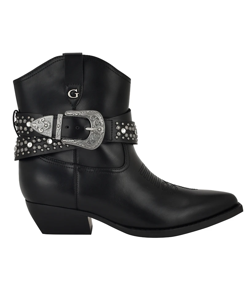 Guess Women's Lansly Embellished Buckle Western Booties