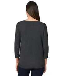Melissa Paige Petite Pointelle-Yoke 3/4-Sleeve Sweater
