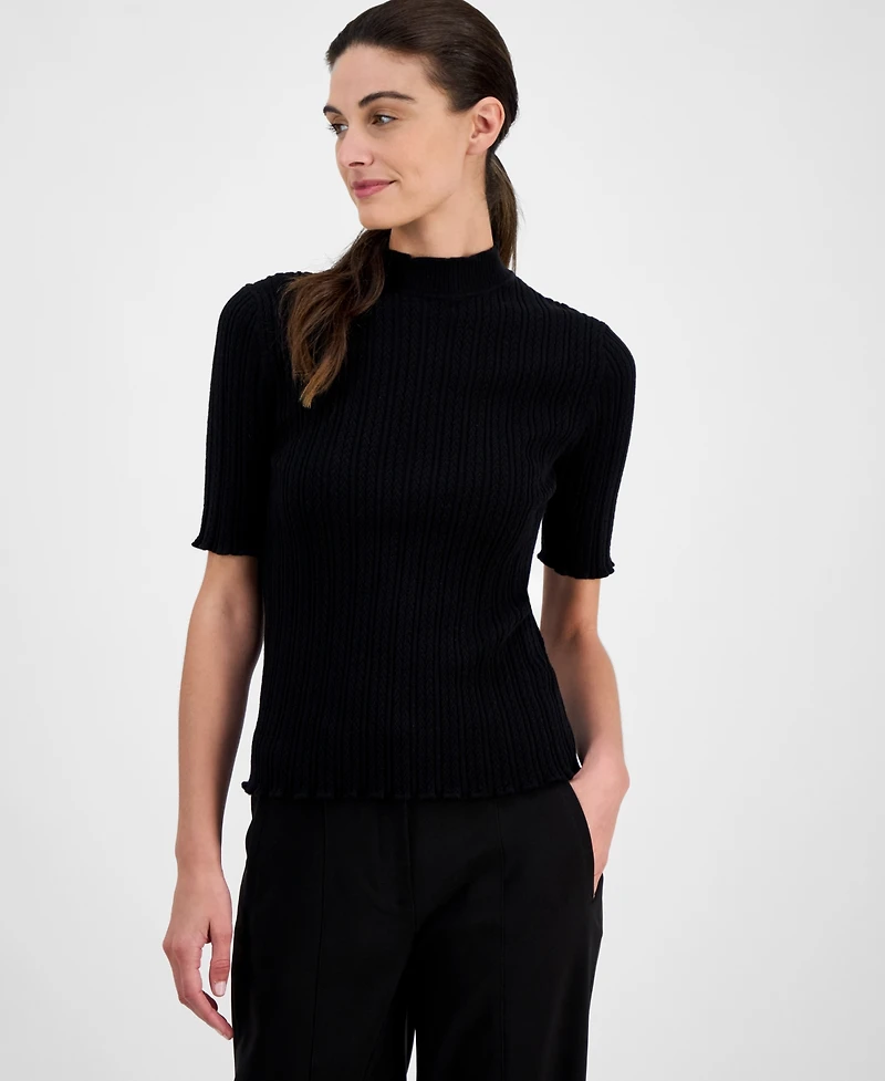 Anne Klein Women's Cable-Knit Short-Sleeve Sweater