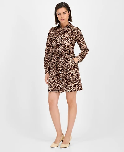 Anne Klein Women's Printed Tie-Waist Long-Sleeve Shirtdress