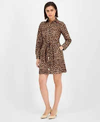 Anne Klein Women's Printed Tie-Waist Long-Sleeve Shirtdress