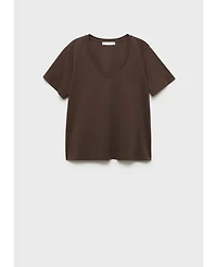 Mango Women's Plain V-Neck Cotton Pajama T-Shirt