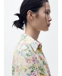 Mango Women's Knotted Floral Linen Shirt