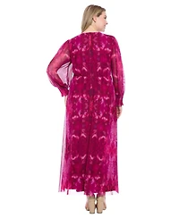 London Times Plus Bishop-Sleeve Mesh Maxi Dress