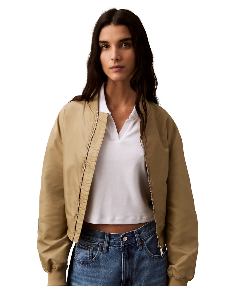 Calvin Klein Jeans Women's Ribbed Monogram-Logo Polo Top