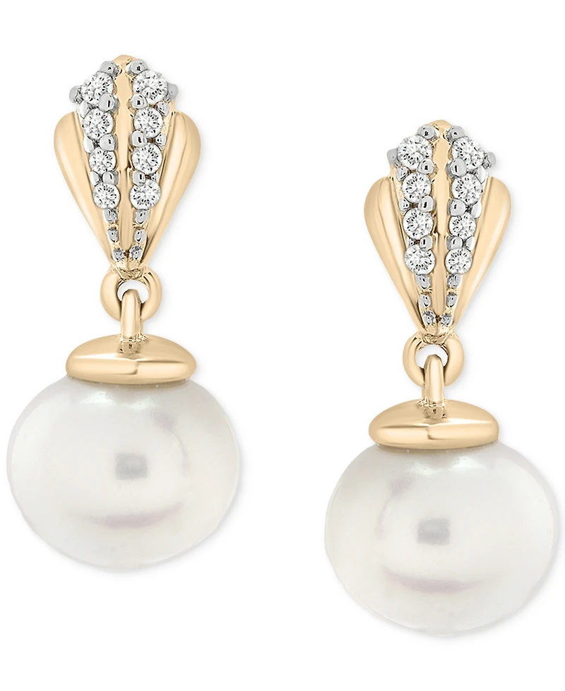 Cultured Freshwater Pearl (6mm) & Diamond (1/20 ct. t.w.) Drop Earrings in 10k Gold