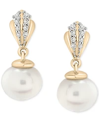 Cultured Freshwater Pearl (6mm) & Diamond (1/20 ct. t.w.) Drop Earrings in 10k Gold