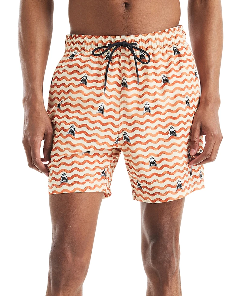 Jaws x Nautica Men's Classic-Fit Active Stretch Quick-Dry Printed 6" Swim Trunks