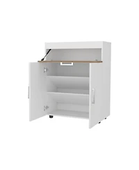 North Fork Shoe Rack, Pneumatic Lift-Up Compartment, Dual Doors, White and Natural Oak