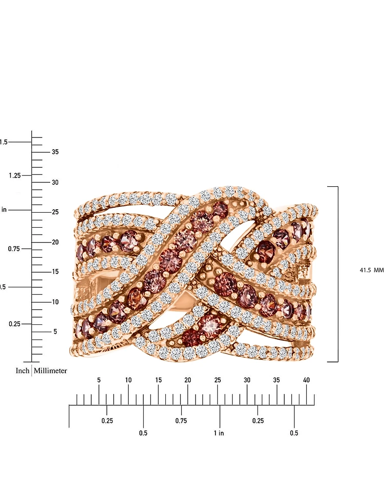Cubic Zirconia Braid Style Statement Ring 14k Rose Gold Sterling Silver