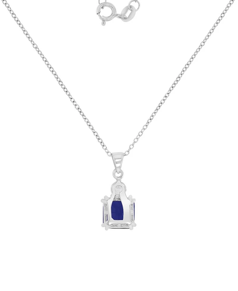 Blue & White Cubic Zirconia 18" Pendant Necklace in Sterling Silver