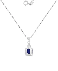Blue & White Cubic Zirconia 18" Pendant Necklace in Sterling Silver