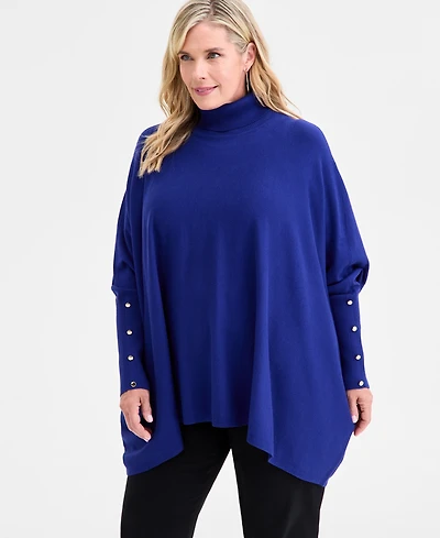Jm Collection Plus Solid Turtleneck Poncho Sweater, Macy's Exclusive