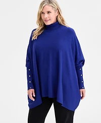 Jm Collection Plus Solid Turtleneck Poncho Sweater, Macy's Exclusive
