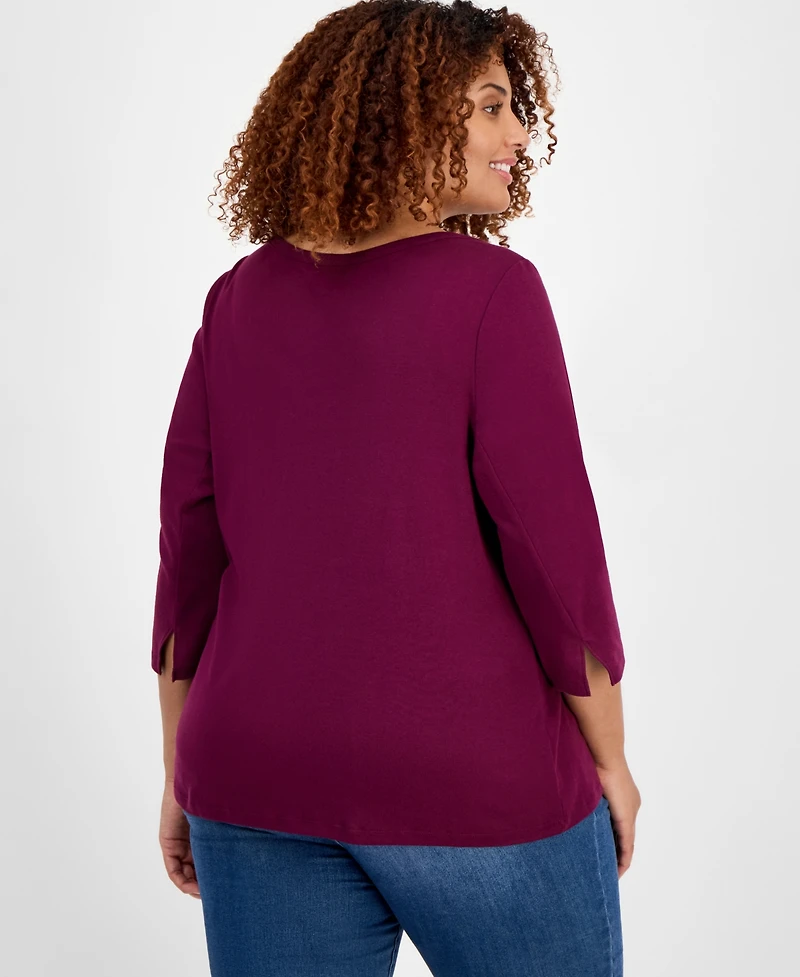 Style & Co Plus Pima Cotton 3/4-Sleeve Top, Exclusively at Macy's