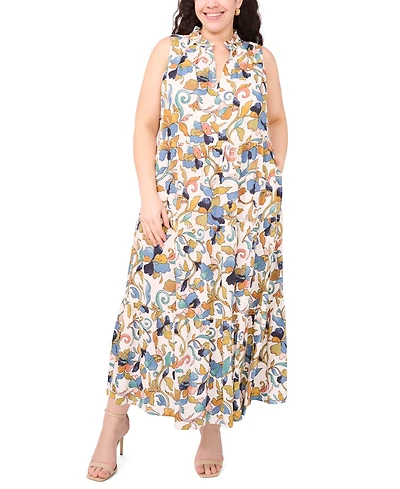 Msk Plus Printed Split-Neck Sleeveless Maxi Dress