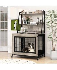 Industrial Dog Kennel Crate Furniture with Storage Shelves