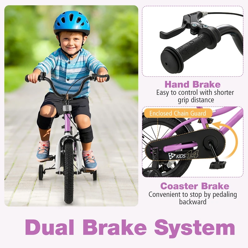 Kids Bicycle with Dual Brakes Training Wheels for Beginner Riders