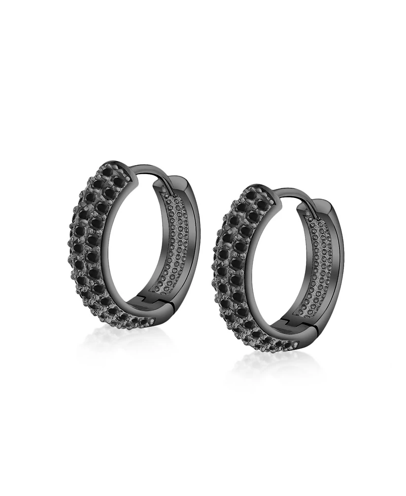 Bling Jewelry Fashion 3 Row Cz Hoop Earrings Black Rose Clear Pave Silver Plated Medium