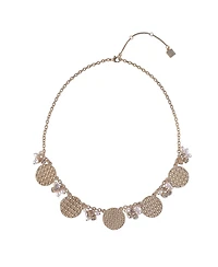 Laundry by Shelli Segal Textured Gld Tone Disc Frontal Necklace with Pearl Accents