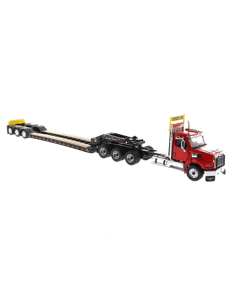 Diecast Masters 1/50 Red Western Star 49X Sb Tridem & Xl 120 Hdg Trailer w/ Single & Tandem Axle Boosters