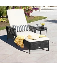 Gymax Adjustable Patio Rattan Lounge Chair Chaise Recliner w/ Cushion & Pillow