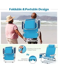 Foldable Backpack Beach Chair with Cup Holder and Storage Pockets for Outdoor