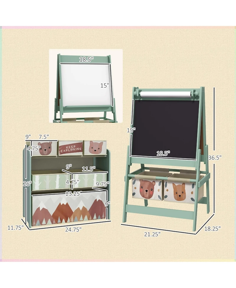 Qaba Kids Toy Organizer and Kids Easel Set with 6 Storage Bins, Paper Roll
