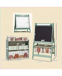 Qaba Kids Toy Organizer and Kids Easel Set with 6 Storage Bins, Paper Roll