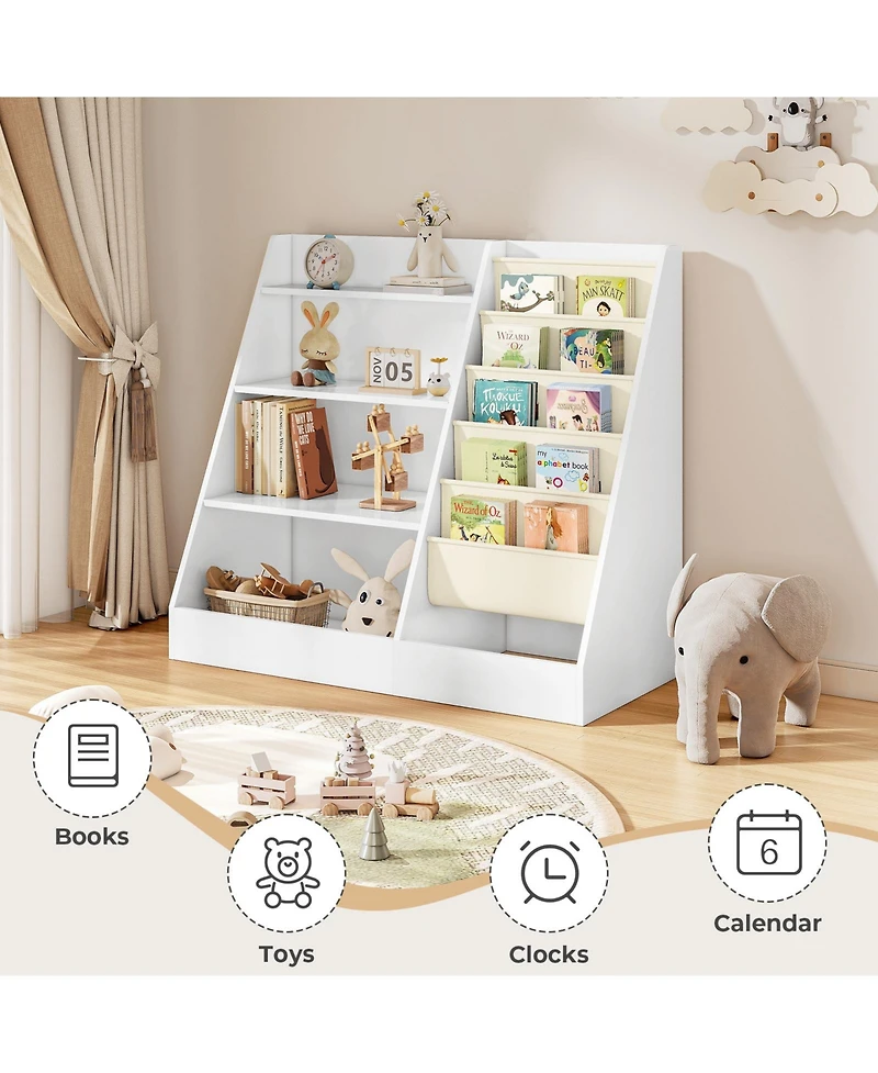 4-Tier Kids Bookshelf and Toy Storage Organizer with Anti-Tipping Kits for Safe