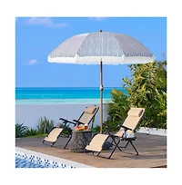 Yaheetech 7.5FT Patio Umbrella with Tassels 8-Rib Solar Parasol, Cream