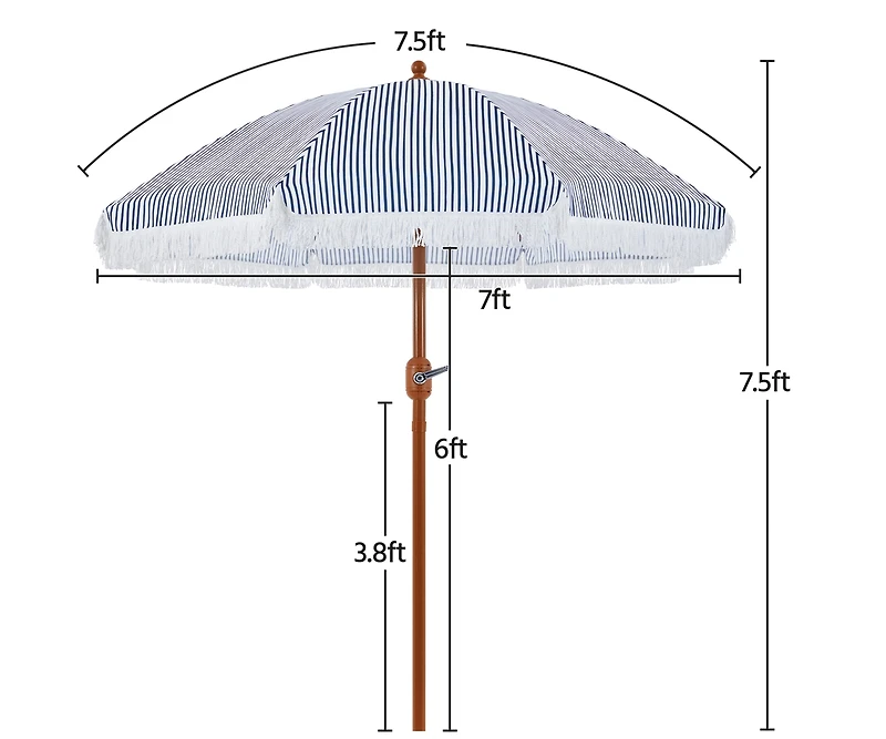 Yaheetech 7.5FT Patio Umbrella with Tassels 8-Rib Solar Parasol, Cream