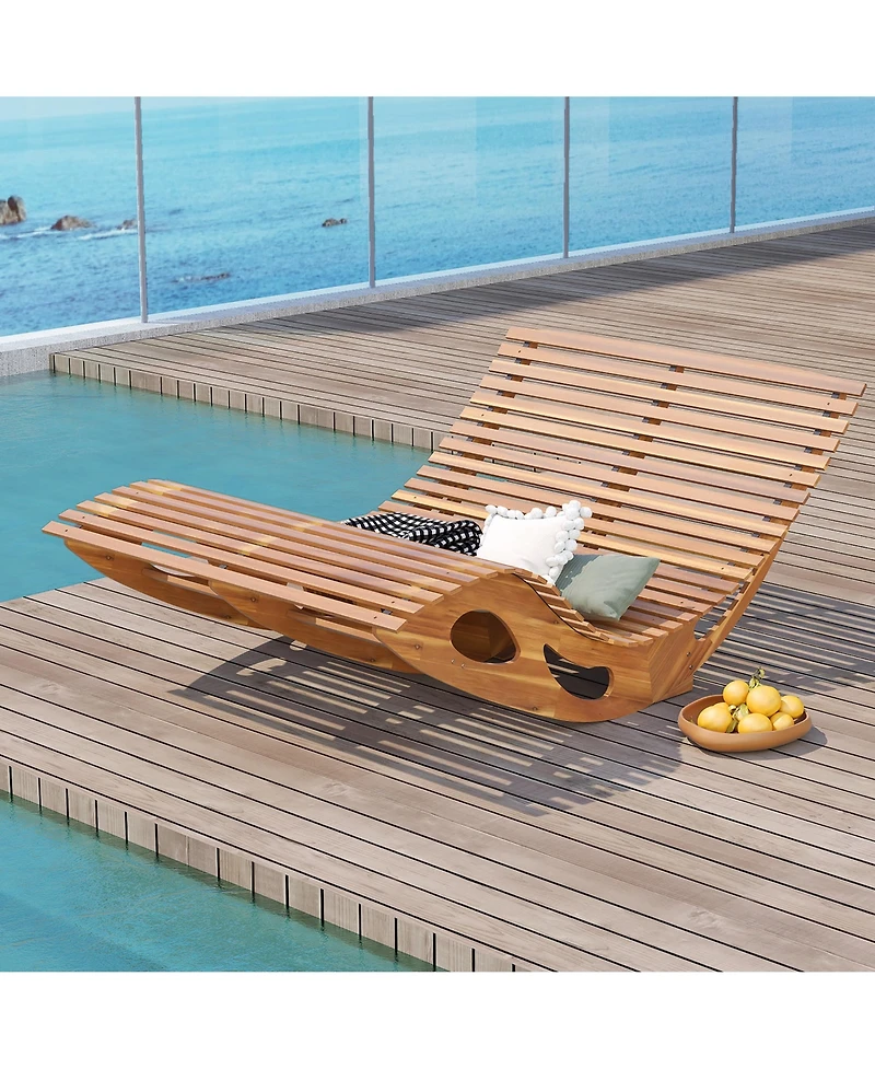 Gymax 2PCS Outdoor Double Chaise Lounge for 2 w/ High Back Slatted Seat Stopper Patio