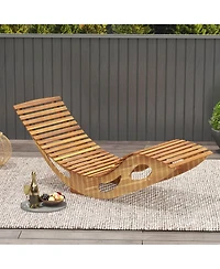 Gymax 2PCS Outdoor Chaise Lounge w/ High Back Slatted Seat Stopper Outside Wood Rocker