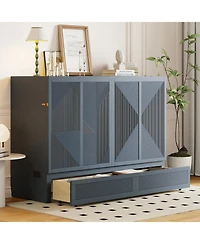 Queen Size Murphy Bed with Large Drawer,Usb Ports and