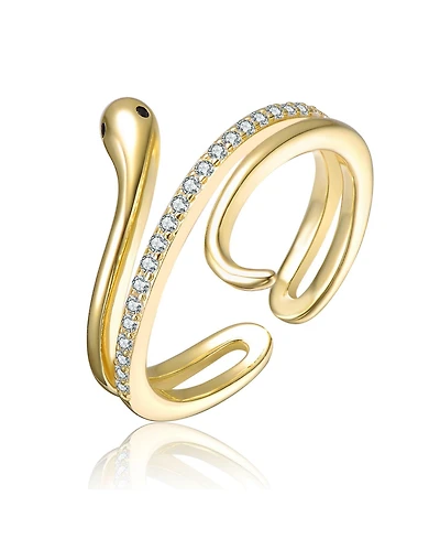 14K Gold Plated with Clear Cubic Zirconia Serpent Bypass Ring