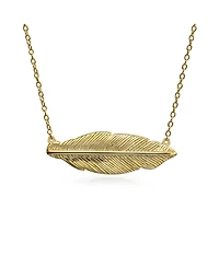 Bling Jewelry Native American Style Bohemian Boho Sideways Diagonal Feather Leaf Pendant Necklace Gold Plated .925 Sterling Silver