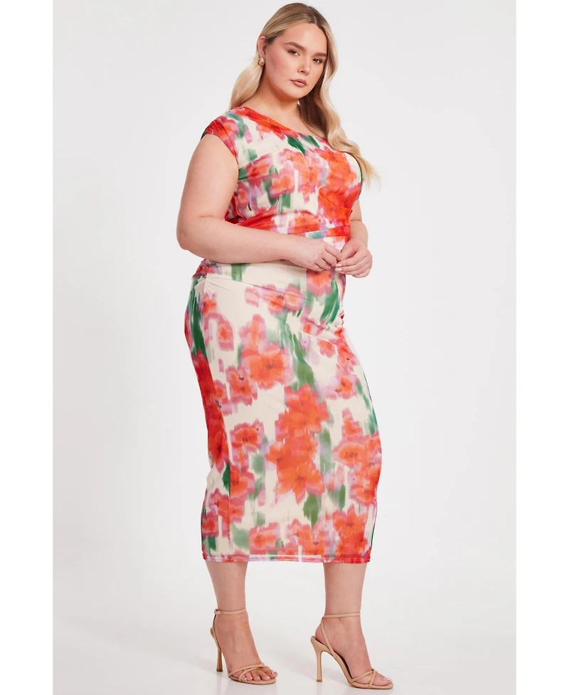 Quiz Plus One Shoulder Mesh Maxi Dress