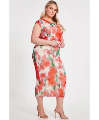 Quiz Plus One Shoulder Mesh Maxi Dress