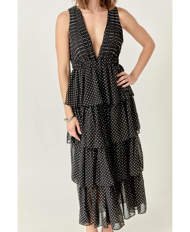 Women's Tiered Polka Dot Maxi Dress