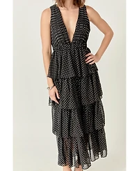 Women's Tiered Polka Dot Maxi Dress